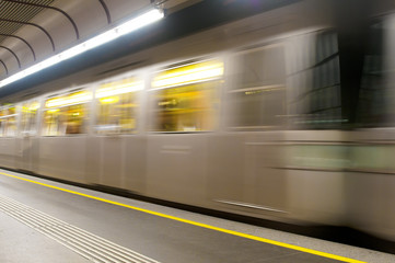 Moving subway train