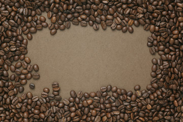 Caffe edition, coffee beans on old brown paper