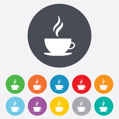 Coffee cup sign icon. Hot coffee button.