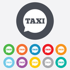 Taxi speech bubble sign icon. Public transport.