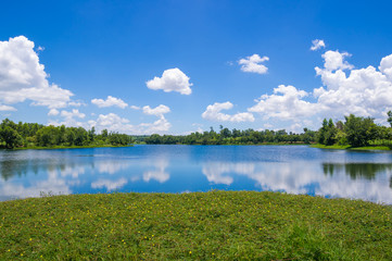 River with blue sky and cloud.