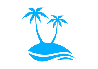 Blue island with palm trees on white background