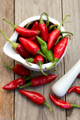 red chili pepper on old wooden table
