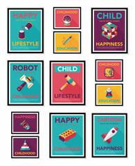 Toy poster flat banner design flat background set, eps10