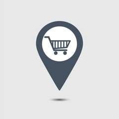 Online Shopping. Map pointer with shopping icon.