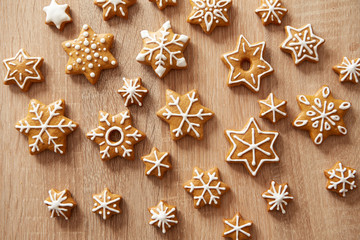 Homemade christmas cookies on wooden table