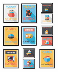 Kitchenware poster flat banner design flat background set, eps10