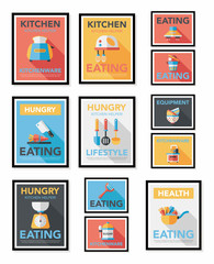 Kitchenware poster flat banner design flat background set, eps10