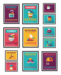 Kitchenware poster flat banner design flat background set, eps10