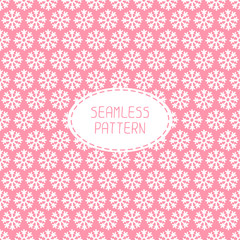 Pink seamless snowflakes pattern. Vector snow background.