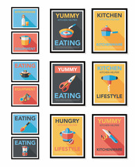 Kitchenware poster flat banner design flat background set, eps10