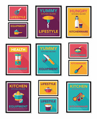 Kitchenware poster flat banner design flat background set, eps10