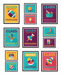 School poster flat banner design flat background set, eps10
