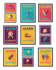 School poster flat banner design flat background set, eps10
