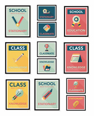 School poster flat banner design flat background set, eps10