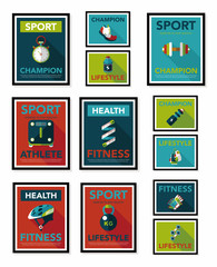 Sport poster flat banner design flat background set, eps10