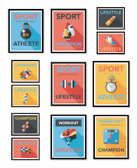 Sport poster flat banner design flat background set, eps10