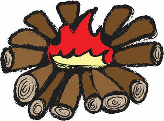 camp fire doodle charcoal isolated on white