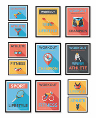 Sport poster flat banner design flat background set, eps10