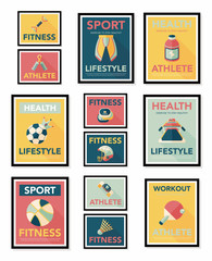 Sport poster flat banner design flat background set, eps10
