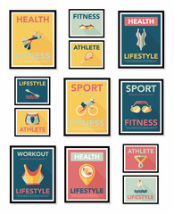 Sport poster flat banner design flat background set, eps10