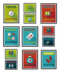 Fototapeta premium Travel poster banner design flat background set, eps10