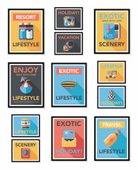 Travel poster banner design flat background set, eps10