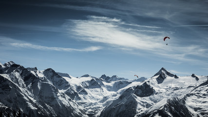 Naklejka na ściany i meble Beautiful mountain ski landscape with Kitzsteinhorn in the backg