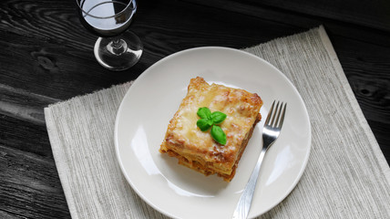 Beef Lasagna with basil and wine