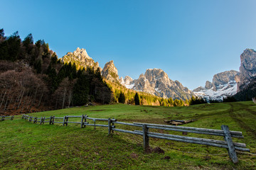 Fence in the meadows in the mountains, Dolomites