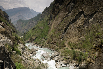 Annapurna Circuit - popular turists trek in Himalayas , Nepal
