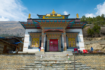 Buddhist temple in Upper Pisang on a Annapurna Circuit, Nepal
