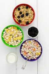 Three bowls of cereal