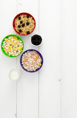 Three bowls of cereals