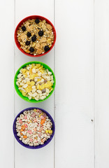 Three bowls of cereals