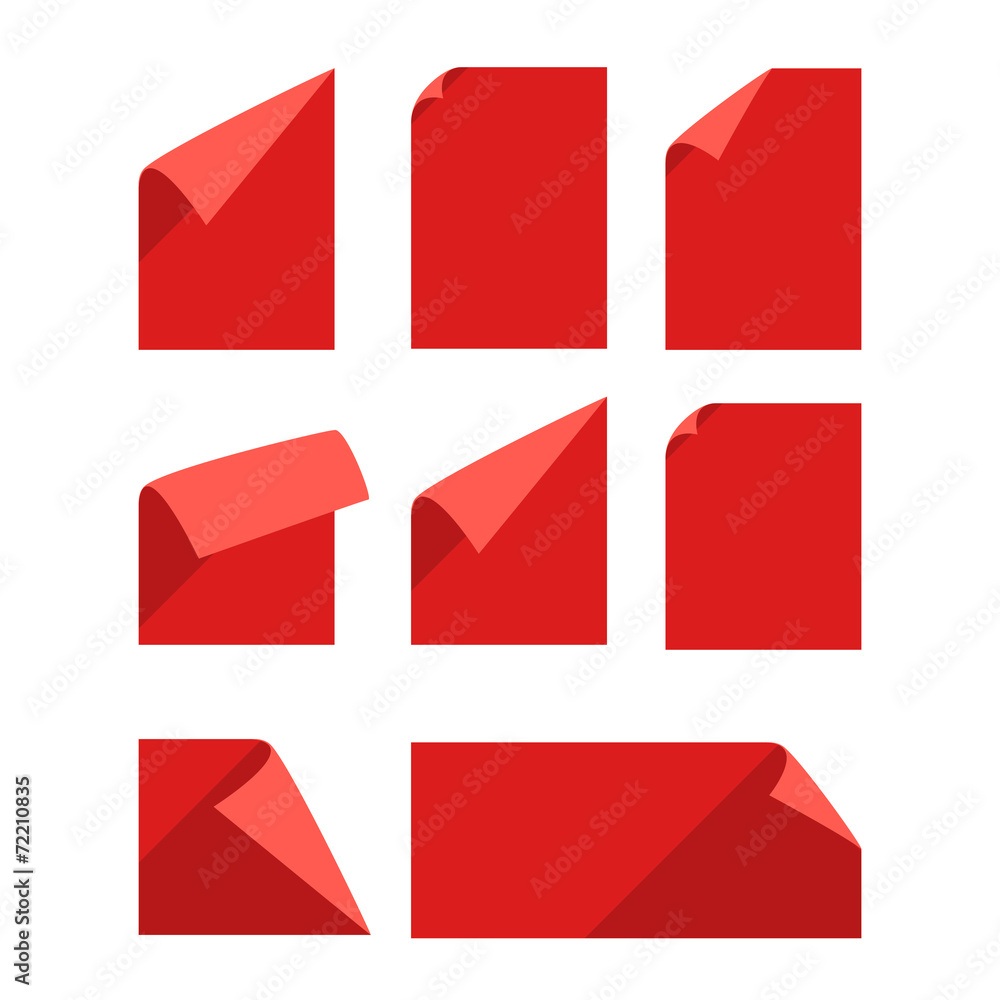 Poster collection of color blank paper sheets with bending corners isol