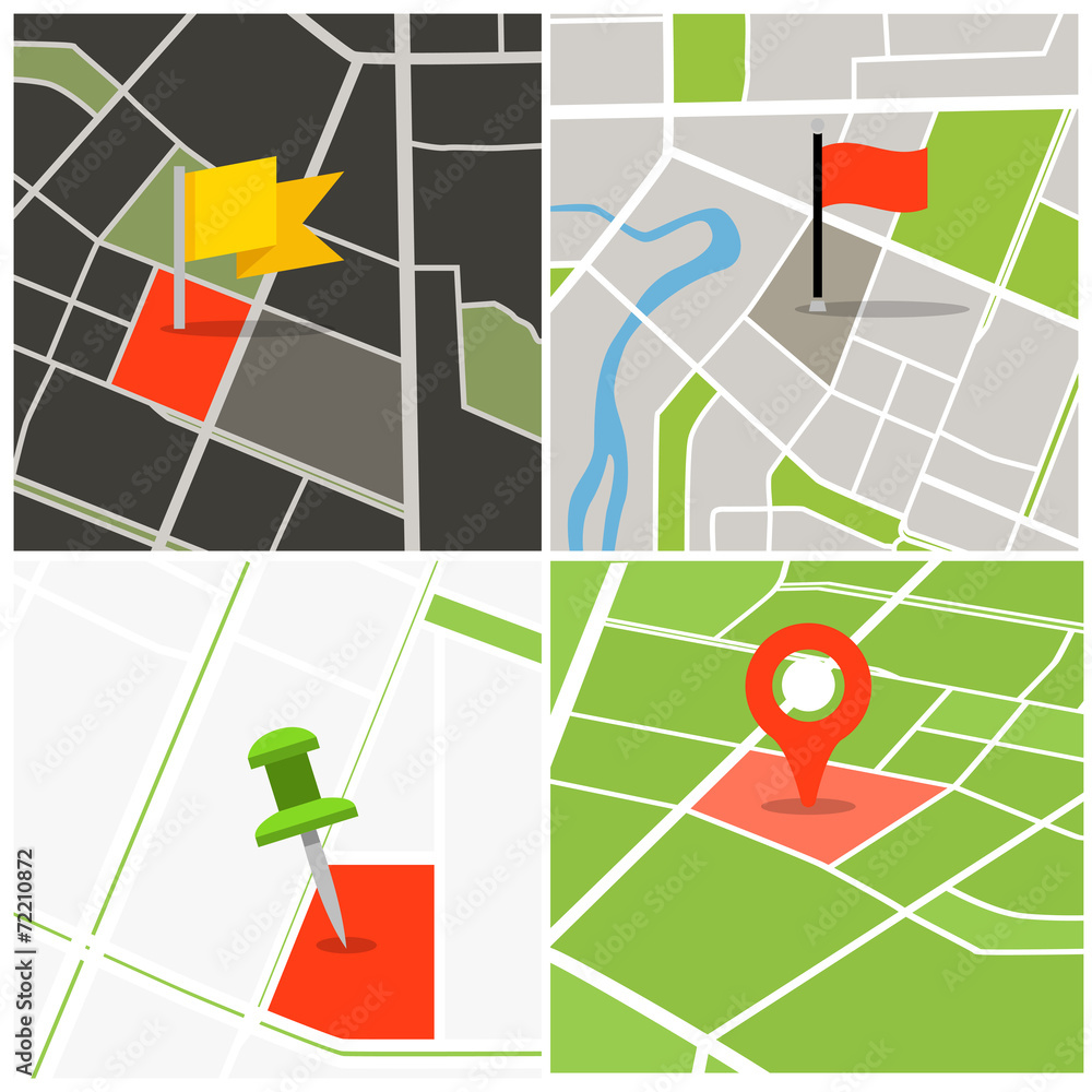Poster abstract city map collection with pins