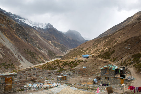 Annapurna Circuit - popular turists trek in Himalayas , Nepal