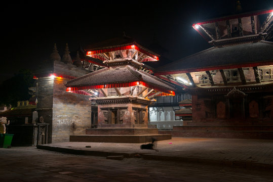View of the Durbar Square in Kathmandu by night