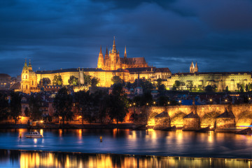 Fototapeta na wymiar Prague at epic suset, Charles bridge and Prague castle