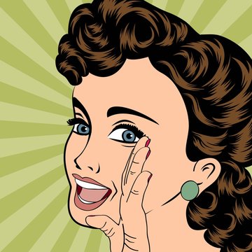 pop art cute retro woman in comics style