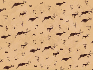 Prehistoric cave painting. Mural. Art.