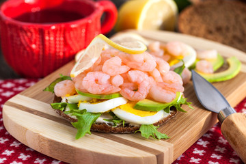 Fresh sandwich with shrimp and egg