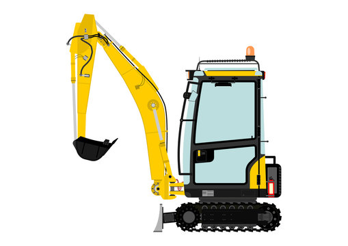 Compact tracked excavator without driver. Vector.