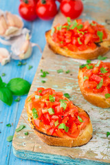 Italian tomato bruschetta with basil