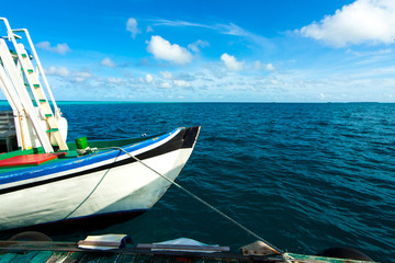 Naklejka premium Rest in Paradise - Malediven - Bootsfahrt im türkisen Meer