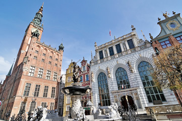 Fototapeta na wymiar Neptune Fountain in Gdansk