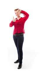 Fototapeta premium model isolated on plain background hand gesture framing focusing