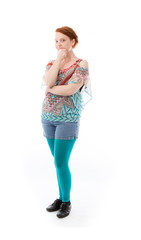 model isolated on plain background thinking