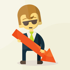 businessman holding graph down